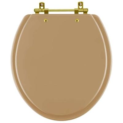 Assento Sanitário Oval MDF Fechamento Convencional Ferragem Dourada Bege Pontto Lavabo