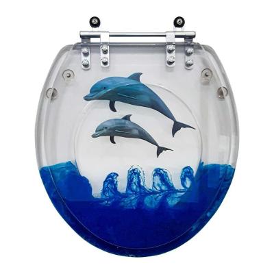 Assento Sanitário Oval Resina Plástica Fechamento Convencional Decorado com Golfinhos Azul Pontto
