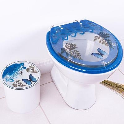 Assento Sanitário Oval Resina Plástica Fechamento Convencional Decorado Borboleta Azul Claro Pontto