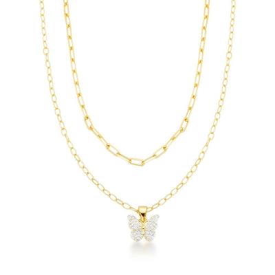 Colar Duplo Borbleta Corrente Elos Banhado A Ouro 18k