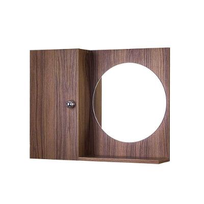 Armário para Banheiro com Espelho Redondo Suspenso 1 Prateleira MDP 58CM Marrom Mercado