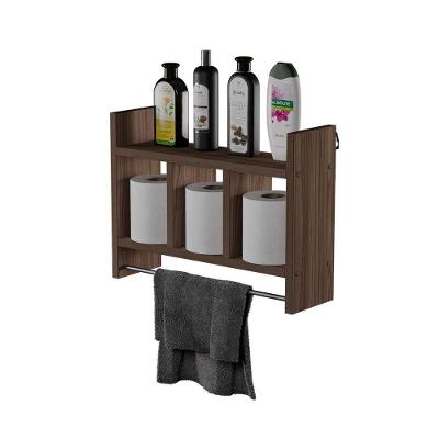 Nicho Toalheiro Porta Toalha Nogal com Barra de Metal Marrom Mercado das Prateleiras 45CM