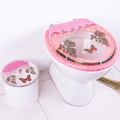 Assento Sanitário Convencional Oval Resina Plástica Fechamento Convencional com Decoração Rosa