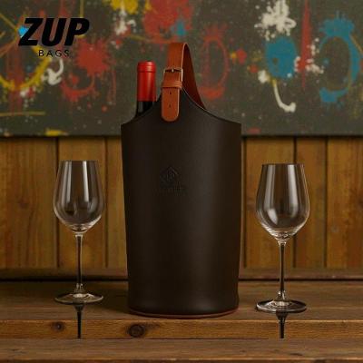 Porta Vinho em Couro Legítimo Zup 2 Garrafas com Alça Ajustável para Presente Café