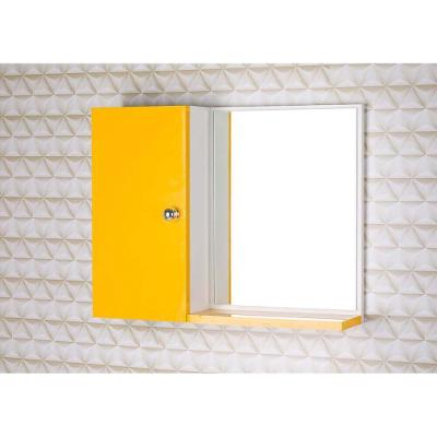 Armário para Banheiro com Espelho Suspenso 2 Prateleiras MDP 58CM Branco e Amarelo Mercado