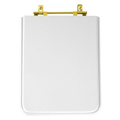 Assento Sanitário Cubo Quadrado Resina Plástica Parafusado Convencional Ferragem Dourada Branco