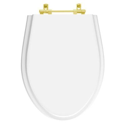 Assento Sanitário Absolute Alongado MDF Fechamento Convencional Ferragem Dourada Branco Pontto