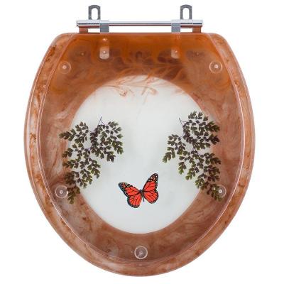 Assento Sanitário Decorado Oval Resina Plástica Convencional Alumínio Marrom com Borboleta Vermelha