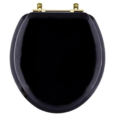 Assento Sanitário Convencional Universal Oval MDF Almofadado Fechamento Convencional Preto Pontto