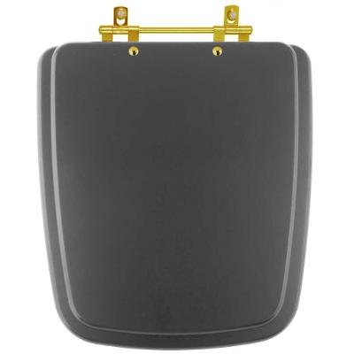 Assento Sanitário Boss Noir Oval MDF Fechamento Convencional Ferragem Dourada Preto Fosco Pontto