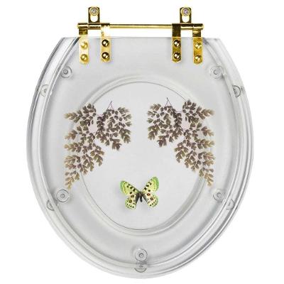 Assento Sanitário Decorado Oval Resina Plástica Convencional com Ferragem Dourada Transparente Verde