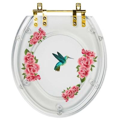Assento Sanitário Beija Flor Oval Resina Plástica Convencional com Ferragem Dourada Transparente