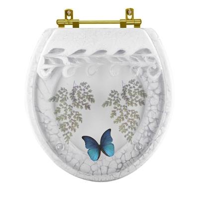 Assento Sanitário Borboleta Azul Oval Resina Plástica Parafusado Convencional Decorado Branco Pontto