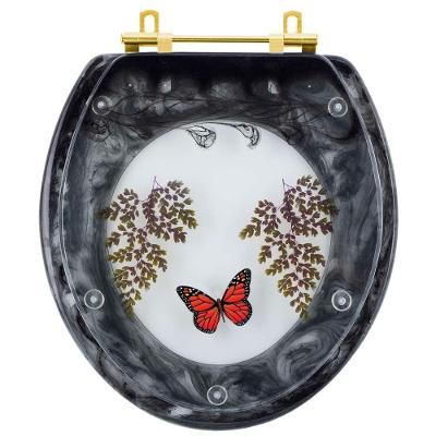 Assento Sanitário Avenca Oval Resina Plástica Convencional Decorado com Borboleta Vermelha Preto