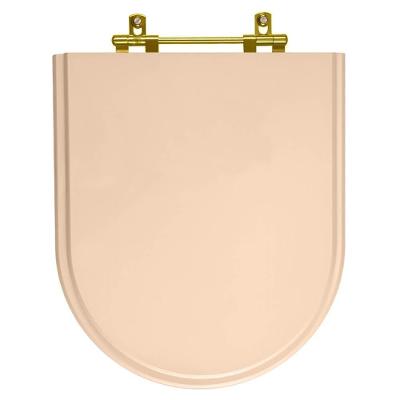 Assento Sanitário Carrara Rosa Floral Alongado MDF Fechamento Convencional Ferragem Dourada Rosa