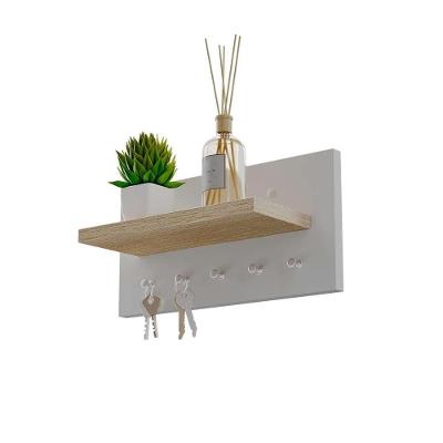 Porta Chaves Minimalista Organizador com 5 Pinos Branco e Carvalho Mercado das Prateleiras 30CM