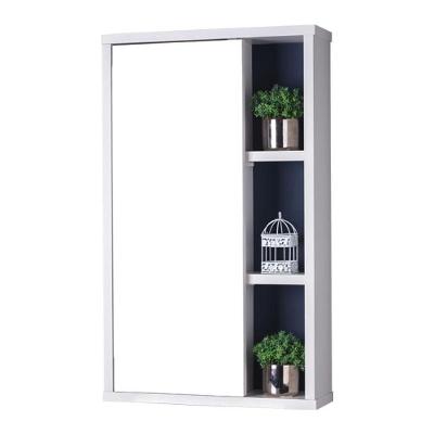Armário para Banheiro Milano com Espelho Suspenso 1 Porta MDP 69CM Branco e Azul Marinho Pontto