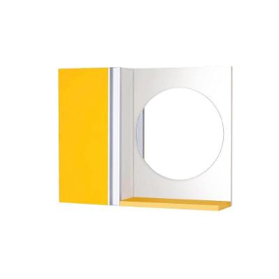 Armário para Banheiro com Espelho Redondo Barra Vertical 1 Prateleira 58CM Amarelo Pontto Lavabo
