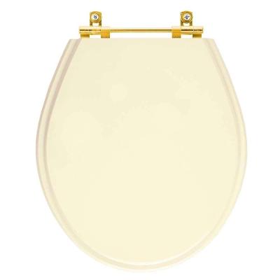 Assento Sanitário Carina Bone Oval MDF Laqueado Bege com Ferragem Dourada Pontto Lavabo