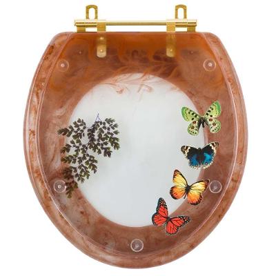 Assento Sanitário Convencional Oval Resina Plástica Decorado Borboletas Caramelo Pontto Lavabo