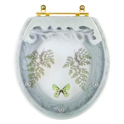 Assento Sanitário Decorado Oval Resina Plástica Convencional Verde Água com Ferragem Dourada Pontto