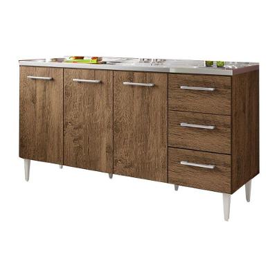 Balcão Vitória 3 Portas 3 Gavetas MDF-MDP 157CM Marrom Bymadero Mobilia