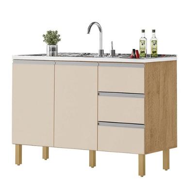Balcão Recife 2 Portas 3 Gavetas MDF-MDP 118CM Amêndoa Milani