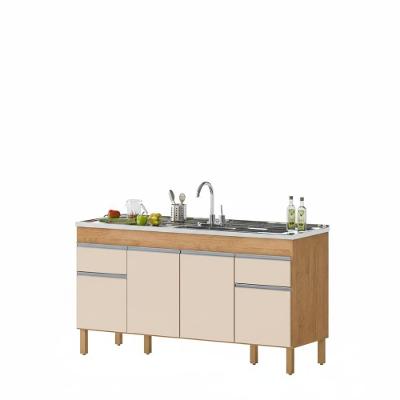 Balcão de Pia Natal 160CM sem Porta sem Gaveta MDF-MDP Amêndoa Milani Movelaria