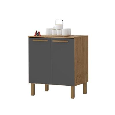 Balcão Clarice 2 Portas sem Gavetas MDF-MDP 52CM Amêndoa e Grafite Milani