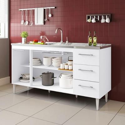 Balcão Vitória 3 Portas 3 Gavetas MDF-MDP 157CM Branco Milani Movelaria