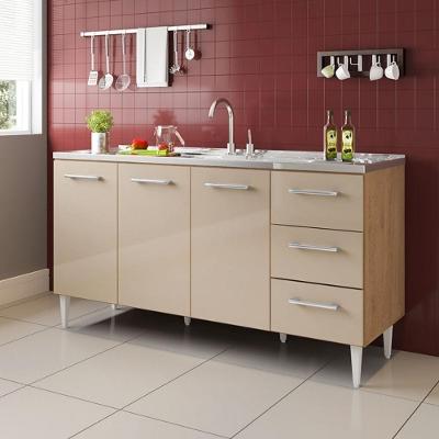 Balcão Vitória 3 Portas 3 Gavetas MDF-MDP 157CM Amêndoa Milani