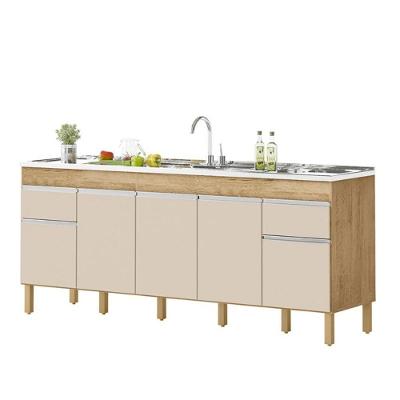 Balcão Natal 5 Portas 2 Gavetas MDP 196CM Amêndoa Off White Milani Movelaria