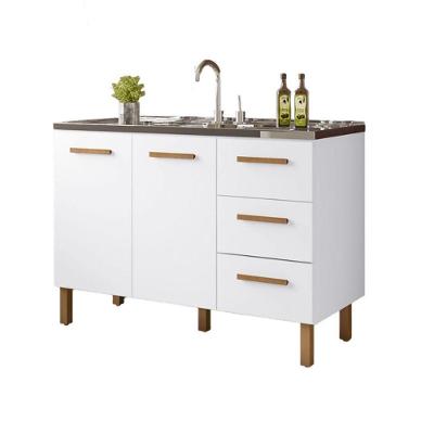Balcão Fortaleza 3 Gavetas 2 Portas MDF-MDP 118CM Branco Milani