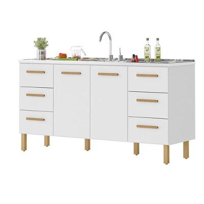 Balcão Belém 2 Portas 6 Gavetas MDF-MDP 157CM Branco Milani Movelaria