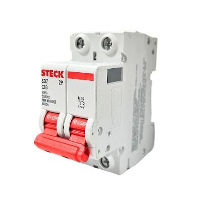 Disjuntor Bipolar SDZD62C63 Curva C 63A 6KA Bivolt Branco Steck
