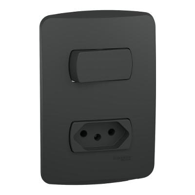 Conjunto Interruptor e Tomada-Saída S3B69031 Simples 2P+T 10A Grafite Schneider Electric