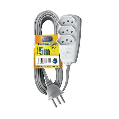 Extensão DN1780 2P+T Cabo PP Plano 3x0,75MM2 3 Tomadas Branco Daneva 5 Metros Bivolt