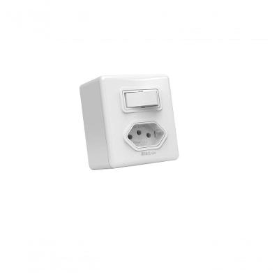 Interruptor e Tomada de Sobrepor 054-ESB com 1 Tomada Simples Branco Enerbras 2 Pólos + Terra