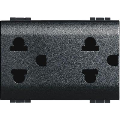 Tomada Dupla L4185-4S 2P+T 10-15A 250V Contatos Blindados Preto Bticino