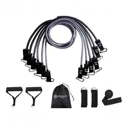 Kit de Exercícios com Elásticos Tubing Pro Extreme 6 Resistências Até 95KG Cinza Bravus