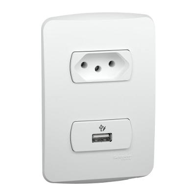 Conjunto Carregador USB + Tomada S3B60510 com 2P+T 10A 250V e USB 1A 5VCC Branca Schneider