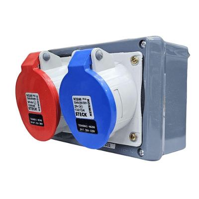 Quadro de Sobrepor com Tomadas Industriais S304153 com 1 Tomada 32A 3P+T+N 380-440V e 1 Tomada 32A