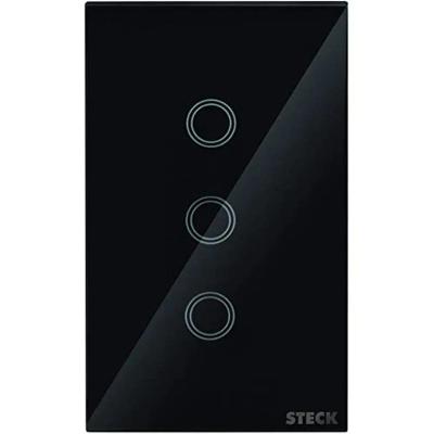 Interruptor Touch Wi-fi Smarteck 3 Módulos com Comando de Voz Preto Steck Bivolt