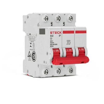 Disjuntor Tripolar SDZD63C02 2A 6KA Curva C Bivolt Inox Steck