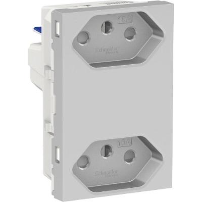 Módulo Tomada Duplex Orion 2P+T 10A 250VCA Borne Automático Alumínio S70325174 Schneider
