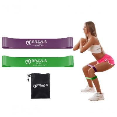 Mini Band Forte e Super Forte Treino Alta Resistência Roxo e Verde Bravus 14KG 16KG