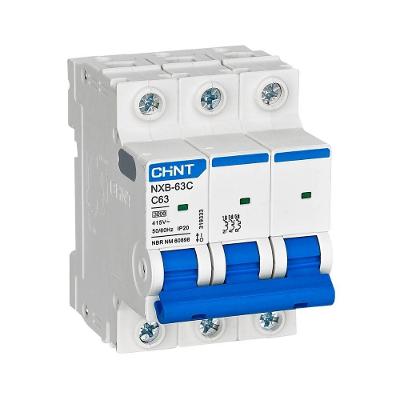 Disjuntor Tripolar NXB-63C Proteção Contra Sobrecarga e Curto-Circuito Curva C Inox Chint 3KA