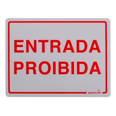 Placa de Sinalização Entrada Proibida Material Resistente Preto Bemfixa 15X20CM