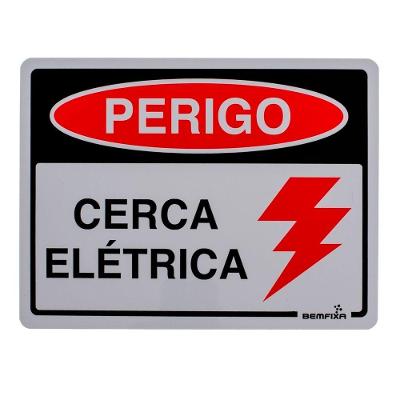 Placa de Sinalização Cerca Elétrica com Aviso de Segurança 15x20CM Bemfixa