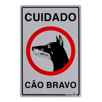 Placa de Sinalização Cão Bravo Branco Bemfixa 30CM